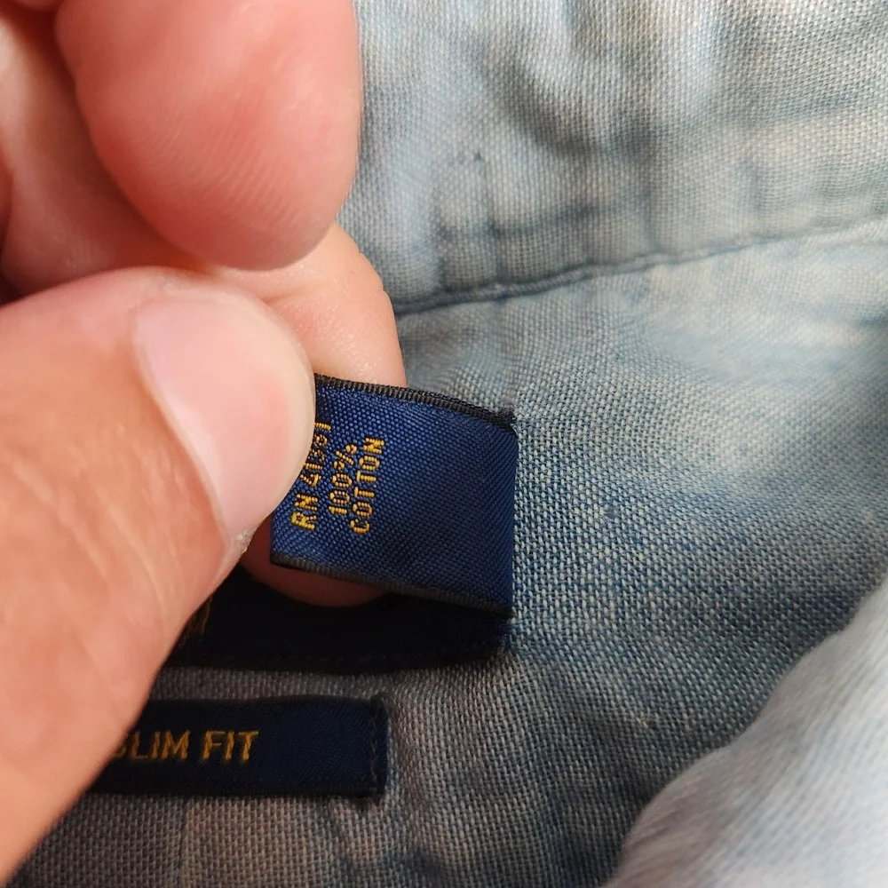 Polo Ralph Lauren Denim Shirt Men XL Slim Fit Double Face Flannel Lined Blue